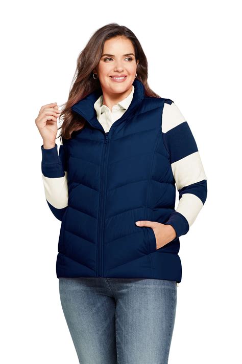 Shop for tank tops to wear with shorts on hot days or consider quarter-zip long-sleeve tops with a plus size down vest or plus size down jacket that you can wear with women's plus size leggings on cooler days. . Lands end plus size vest